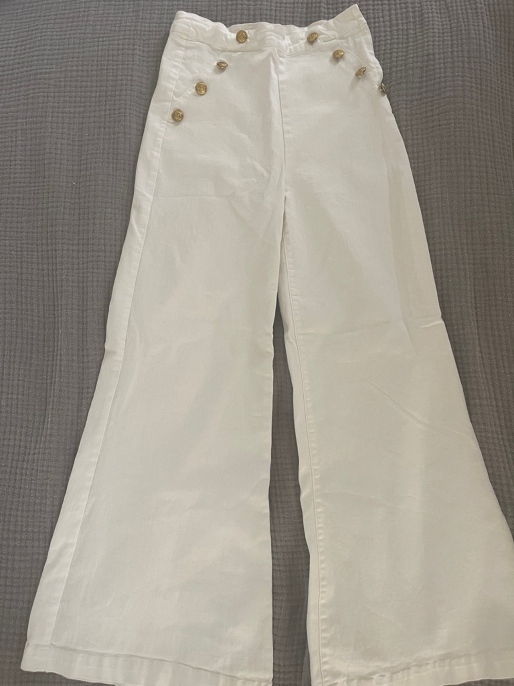 White Wide-Leg Sailor Pants with Gold Buttons